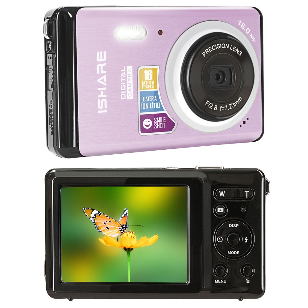 Câmera Digital Tron Ishare Rosa, LCD 2,7”, 16MP, 4x Zoom Digital