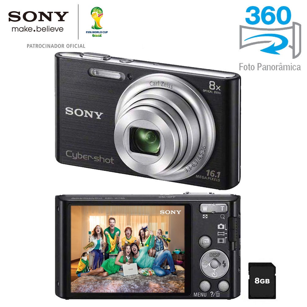Câmera Digital Sony Cybershot DSCW730 Preta com 16.1 MP, Zoom Óptico