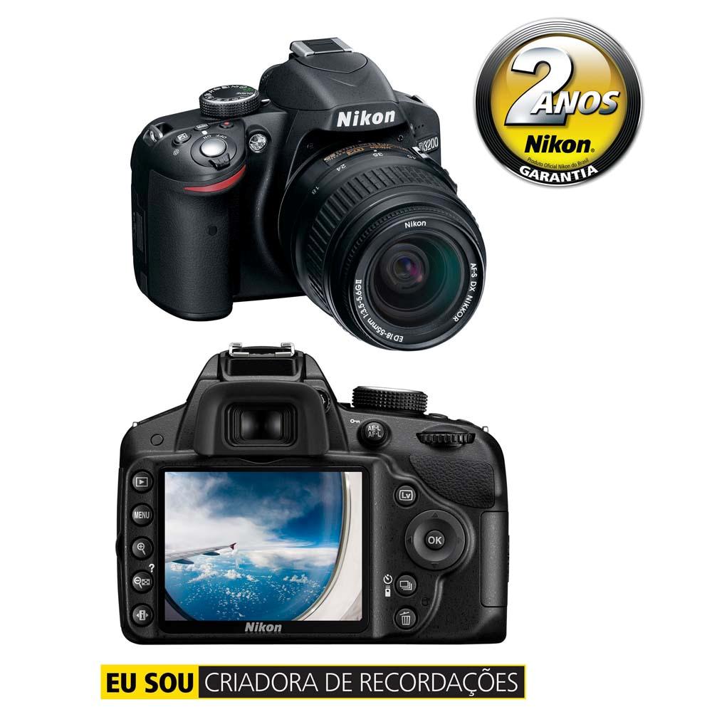 Câmera Digital Nikon DSLR D3200 Preta 24.2 MP, LCD 3.0", Vídeo Full