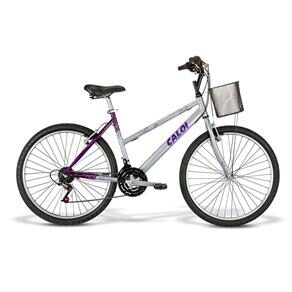 Bicicleta Aro 26 Caloi Ventura com 21 Marchas e Cesto Dianteiro - Prata/Violeta