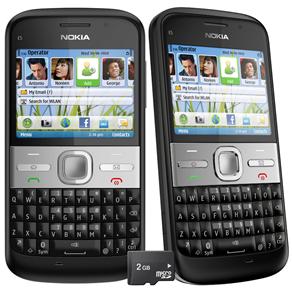 Celular Desbloqueado Nokia E5 Preto QWERTY, Câmera 5MP, 3G, Wi-Fi, GPS, Bluetooth, Fone e Cartão 2GB