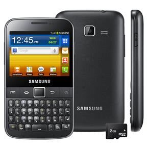Celular Desbloqueado Samsung Galaxy Y Pro QWERTY com Android 2.3, Wi-Fi, 3G, GPS, Câmera 3.2MP, Bluetooth, Rádio FM, MP3, Fone de Ouvido e Cartão 2GB