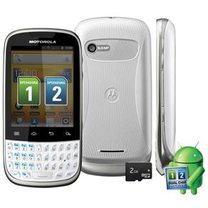 Celular Desbloqueado Motorola Fire XT317 Branco Dual Chip com Câmera 3MP, Android 2.3, Qwerty, MP3, FM, 3G, aGPS, Wi-Fi, Bluetooth, Fone e Cartão 2GB