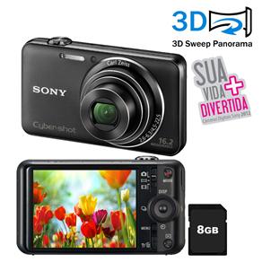 Câmera Sony Cyber-shot DSC-WX50/B Preta c/ 16.2MP, LCD de 2,7”, Zoom Óptico de 5x, Fotos em 3D e Panorâmicas e Vídeos em Full HD + Cartão SD 8GB