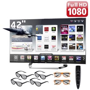 TV 42" Cinema 3D LED LG 42LM7600 Full HD com Smart TV, Conversor Digital, Entradas HDMI e USB, 4 Óculos 3D, 2 Óculos Dual Play e Magic Remote