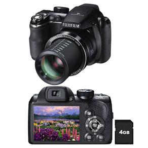 Câmera FujiFilm FinePix S4500 Preta com LCD 3.0”, 14MP, Zoom Óptico 30x, Vídeo HD, Foto Panorama, Estabilizador, Detector Sorriso + Cartão 4GB