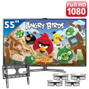 TV 55” 3D LED Samsung Série ES7000 Full HD com Controle de Movimento Smart Interaction Wireless integrado e Conversor 2D-3D + 4 Óculos 3D + Suporte