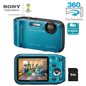 Câmera Digital Sony Cyber-shot DSC-TF1 Azul com 16.1 MP, Vídeos HD, Zoom 4x, LCD de 2,7", Foto Panorâmica 360º, à prova d'água + Cartão SD 8Gb 