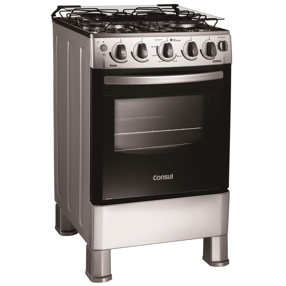 Fogão Consul CF550BR Facilite 4 Bocas com Timer Inox Piso 4 Bocas