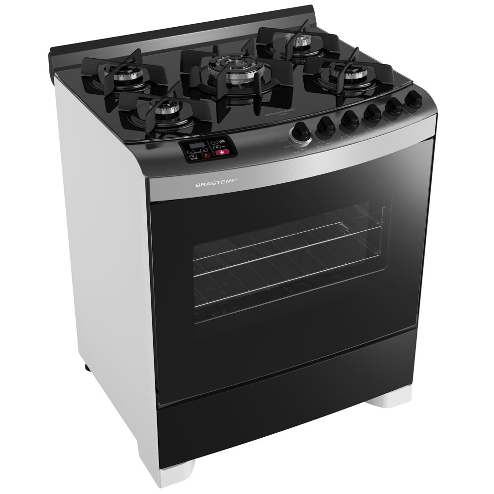 Fogão Brastemp 5 Bocas Ative Top Glass BF375AB com Forno Smart Clean