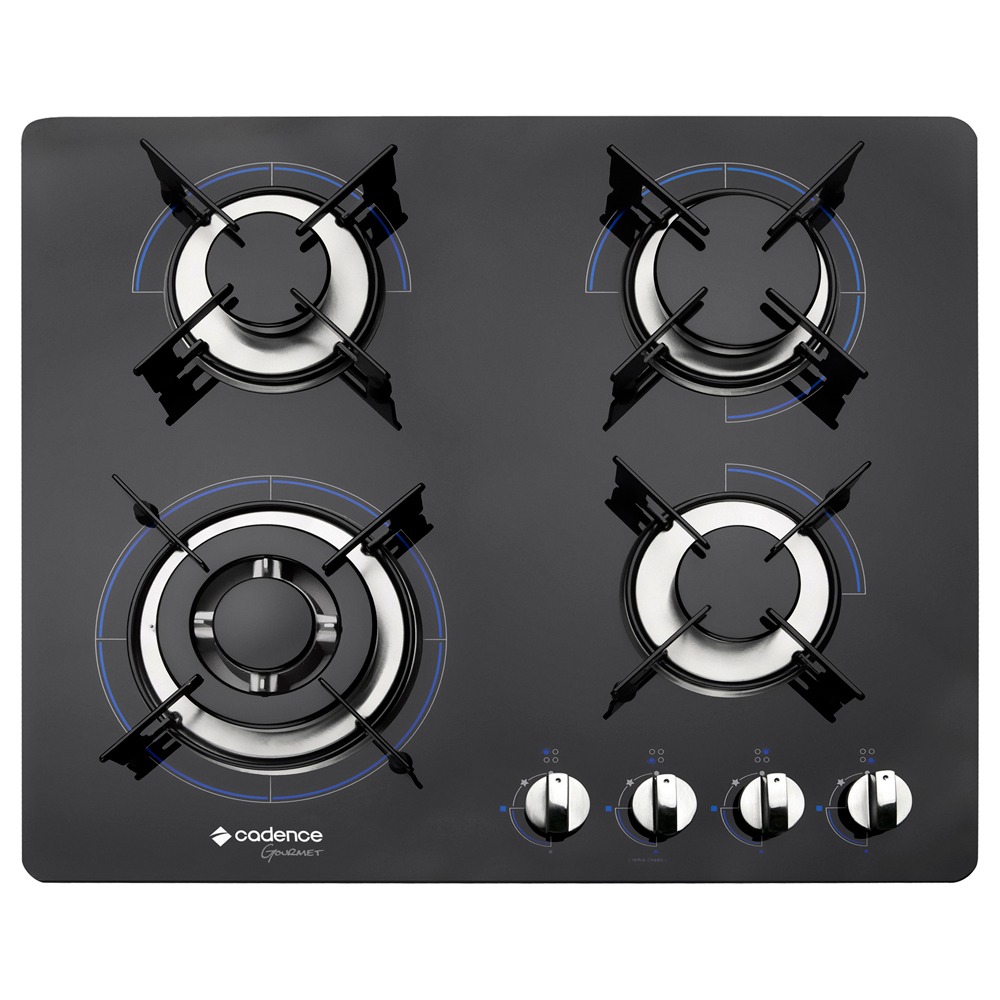 Cooktop a Gás 4 Bocas Cadence Gourmet com Mesa de Vidro e Tripla Chama