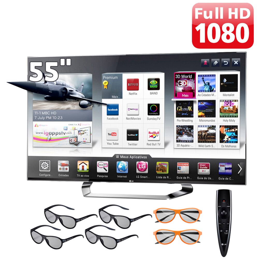TV 55" Cinema 3D LED LG 55LM7600 Full HD com Smart TV, Conversor