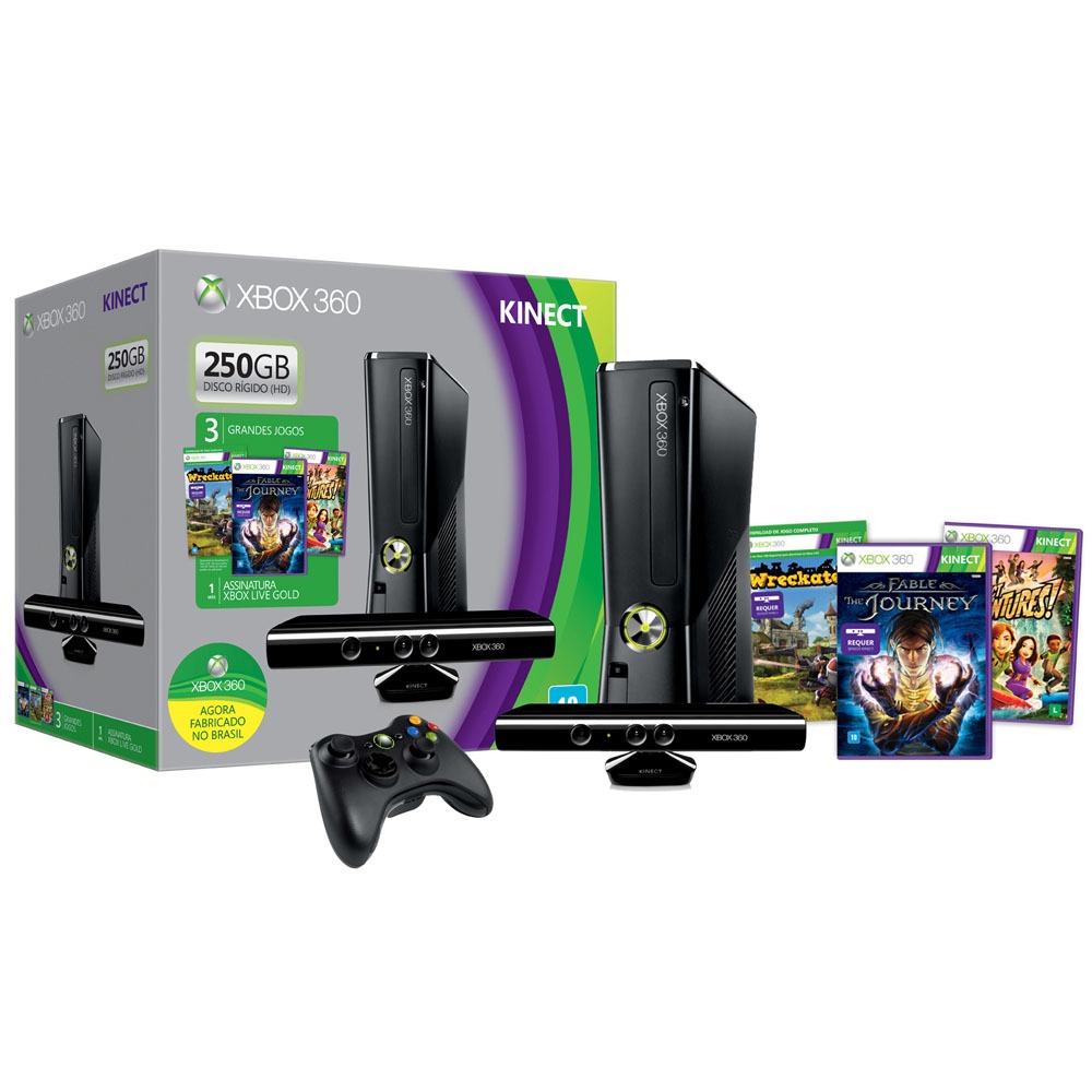 Console Xbox 360 com Kinect + 250GB de Memória + Assinatura Xbox Live