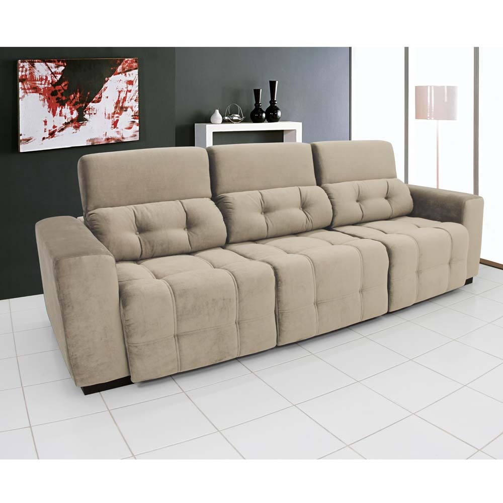 Sofá 4 Lugares Linoforte Duomo Tecido em Suede com Assento Retrátil e