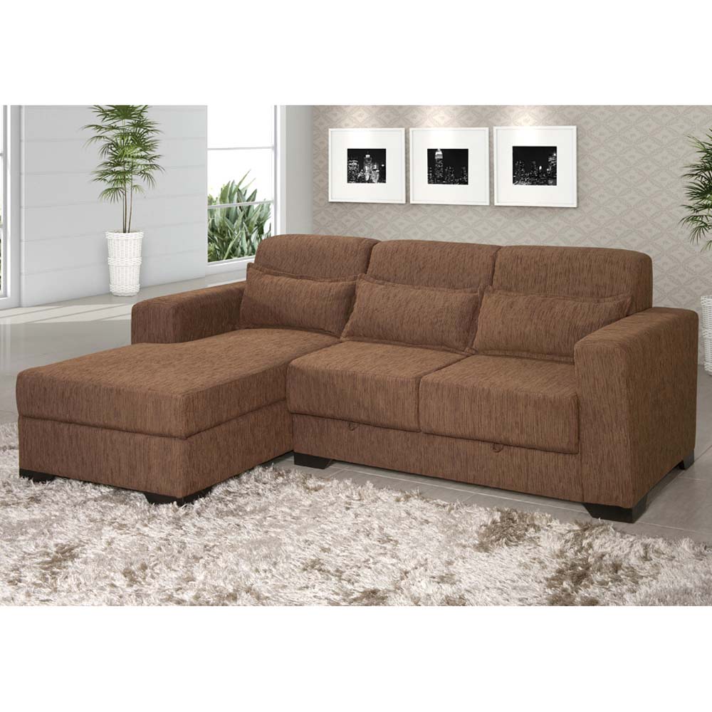 Sofá 2 Lugares American Comfort Coimbra em Chenille com Chaise Lado