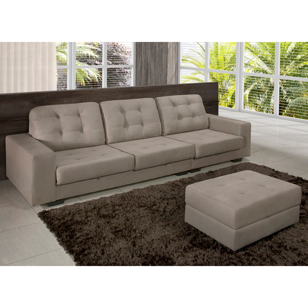 Sofá 3 Lugares Retrátil American Comfort Canadá + Puff Bege Sofás