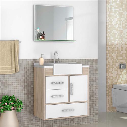 Gabinete para Banheiro Cerocha Alhena com Cuba, Espelho e Prateleira de Vidro -> Moveis Com Cuba Para Banheiro Gabinete para Banheiro Cerocha Alhena com Cuba, Espelho e Prateleira de Vidro -> Moveis Com Cuba Para Banheiro