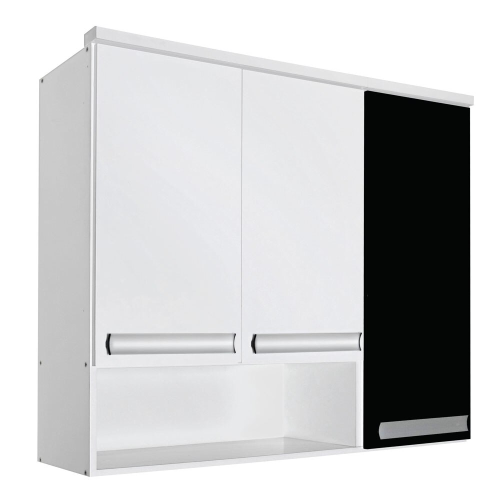 Armário Triplo Bartira Yara com Nicho Branco Preto Cozinha Modulada no PontoFrio Artesanato Gaucho Porto Alegre ~ Armário Triplo Bartira Yara com Nicho Branco Preto Cozinha Modulada no PontoFrio