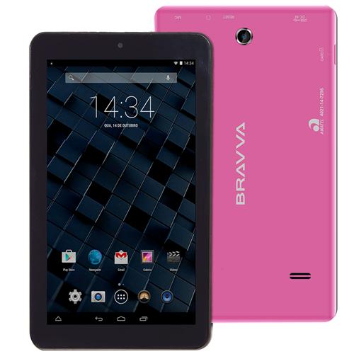 Tablet Bravva BV-Quad com Tela 7", 8GB, Wi-Fi, Câmera 2MP, Suporte à Modem 3G, Android 5.0, Processador Quad Core 1.3GHz, GPS e Bluetooth - Rosa