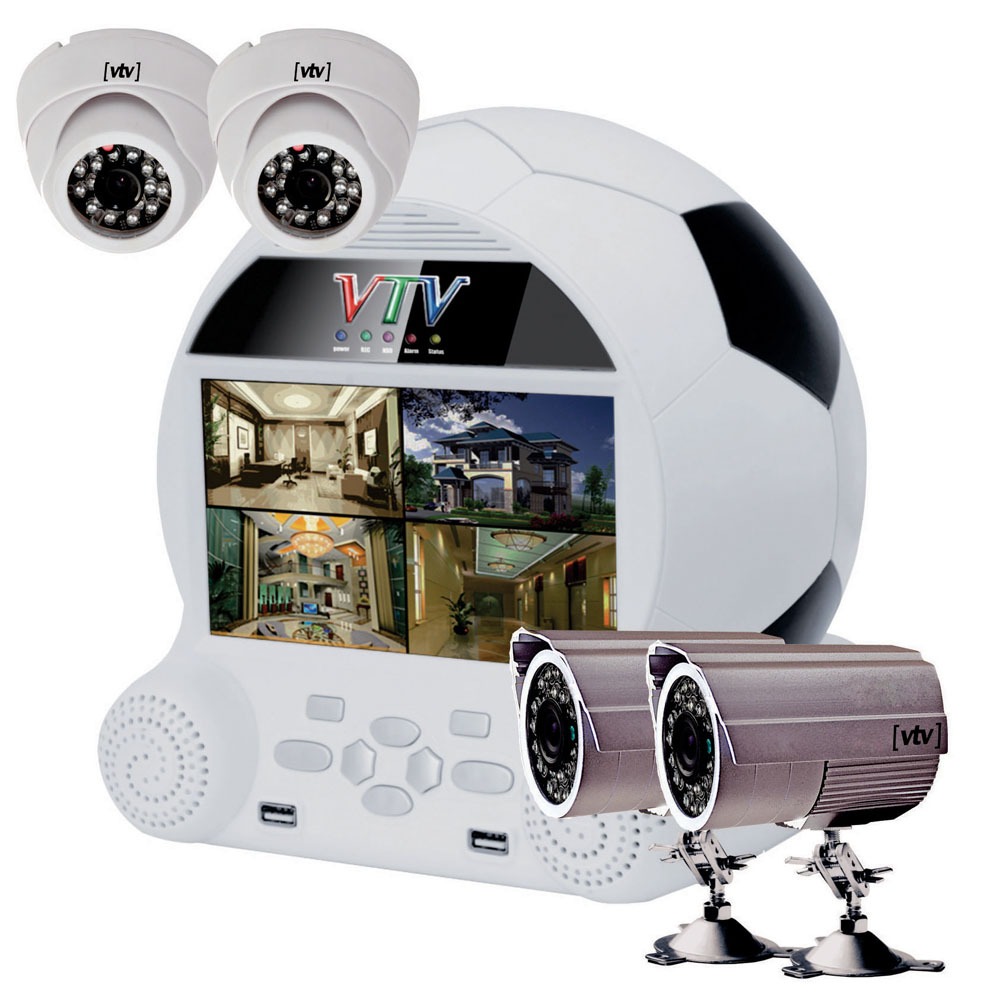 Kit DVR Bola VTV Digital DVR 6066HF Tela de 7", com HD 500GB, 4 Câmeras