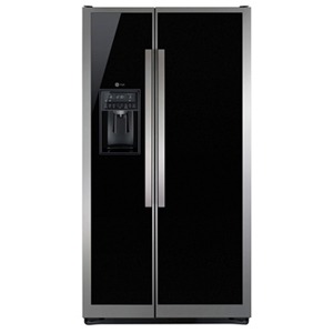 Geladeira GE Glass 23: Acabamento externo em vidro negro Geladeira GE Glass 23 Acabamento Externo Vidro Negro
