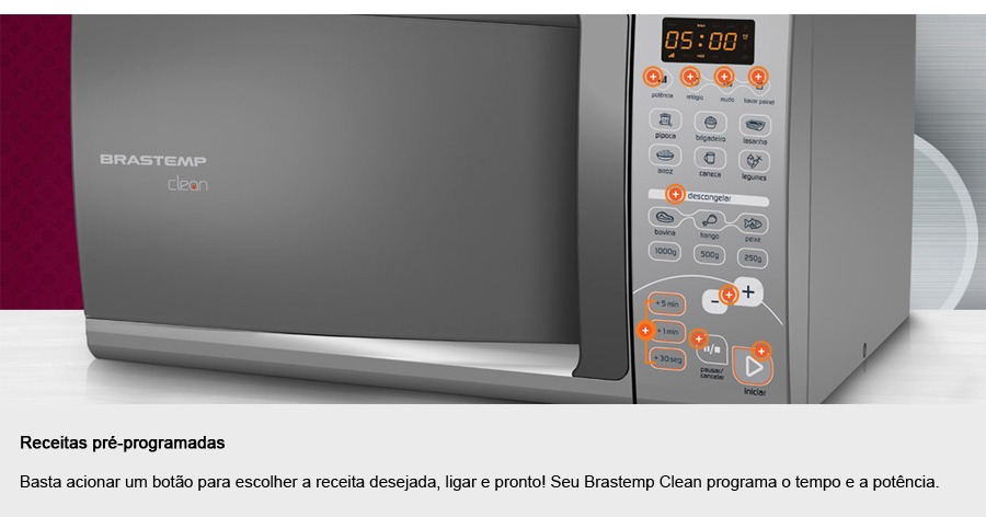 Prático de utilizar e extremamente eficiente Forno de micro-ondas Brastemp BMC20 Cinza 20 Litros