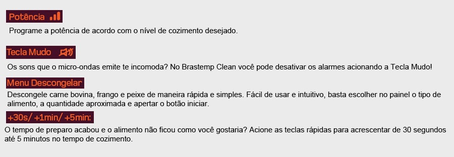 Diversas funcionalidades Forno de micro-ondas Brastemp BMC20 Cinza 20 Litros