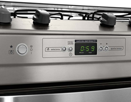 Fogão de embutir com timer sonoro Fogão de Embutir Brastemp 4 Bocas Ative! Timer BY750BR Inox Bivolt Timer Sonoro
