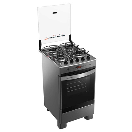 A mesa do BFO4TAR é em inox Fogão Brastemp 4 Bocas Clean Timer BFO4TAR mesa