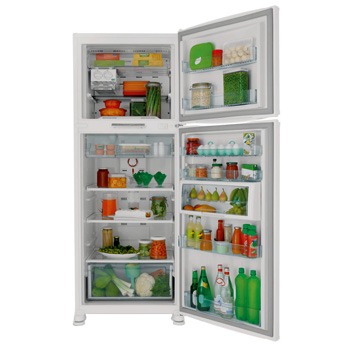 O refrigerador Consul Frost Free Duplex CRM50AB aberto refrigerador Consul Frost Free Duplex CRM50AB aberto