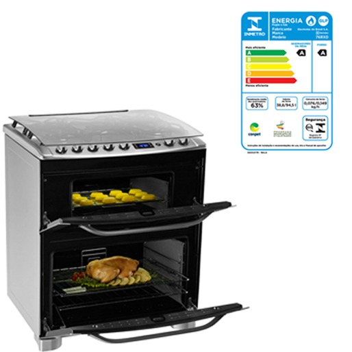 Os dois fornos funcionam simultaneamente forno duplo fogão electrolux 76rxd inox bivolt