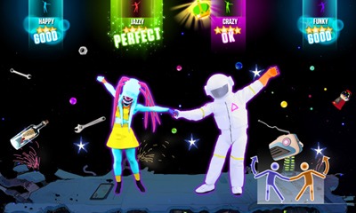 O jogo indica quanto foi seu gasto calórico, após cada dança indica quanto foi seu gasto calórico