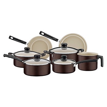 O conjunto de panelas Tramontina Versalhes sete peças Café Creme conjunto de panelas Tramontina Versalhes 7 peças Café Creme