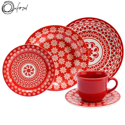 Produzido com massa faiança feldspática Aparelho Jantar Chá Oxford Daily Floreal Renda 30 peças porcelana cerâmica xícaras pratos café chá