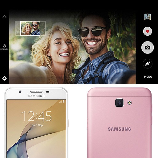 Câmera traseira de 13MP e frontal de 8MP Celular Samsung Galaxy J7 Prime Câmeras