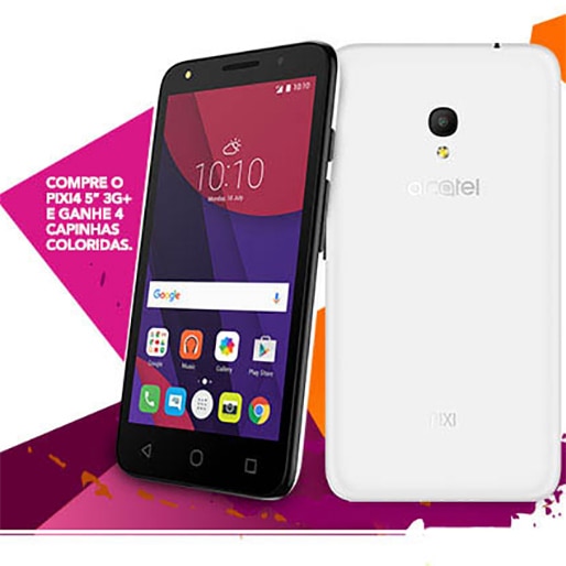Câmeras frontal e traseira de 8MP com Flash Celular Alcatel Pixi4 5'' Câmeras