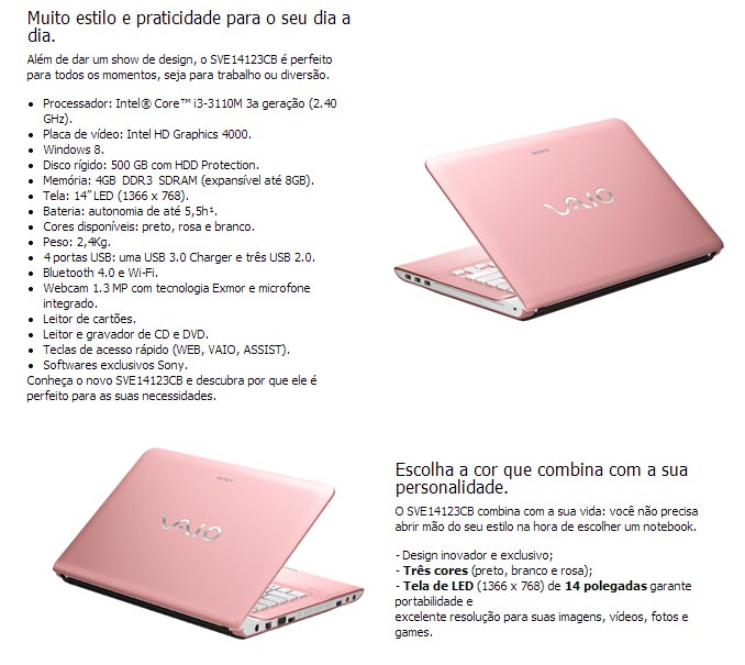 Notebook Sony Vaio, design inovador e exclusivo Notebook Sony Vaio, design inovador e exclusivo