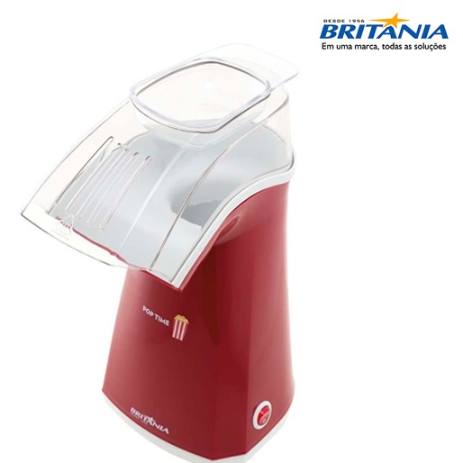 Equipamento usa ar quente no preparo das pipocas Pipoqueira Britânia Pop Time tampa dosadora ar quente