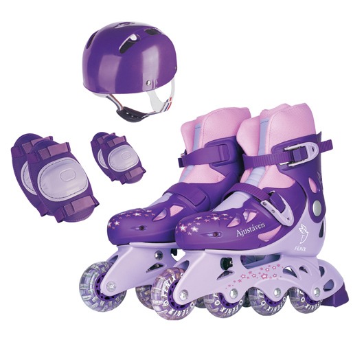 Com capacete, cotoveleiras e joelheiras Kit Patins Ajustável Aces Fenix segurança