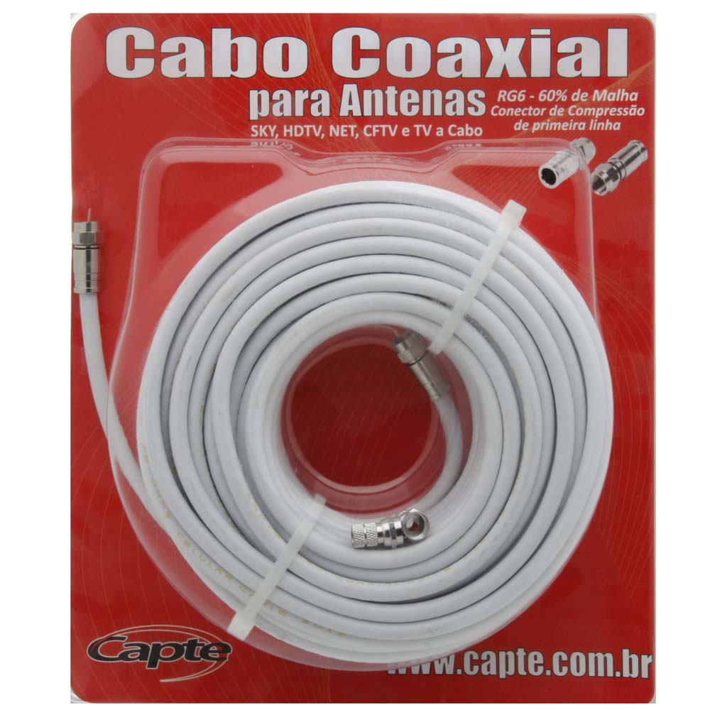 Kit Cabo Capte Coaxial 20 Metros Cabos e Conectores para TVs no