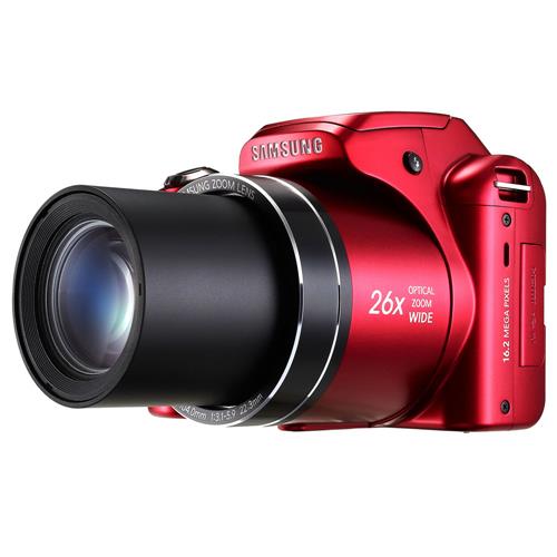 Câmera Samsung WB100 Vermelha com LCD 3,0”, 16.2MP, Zoom Óptico 26x