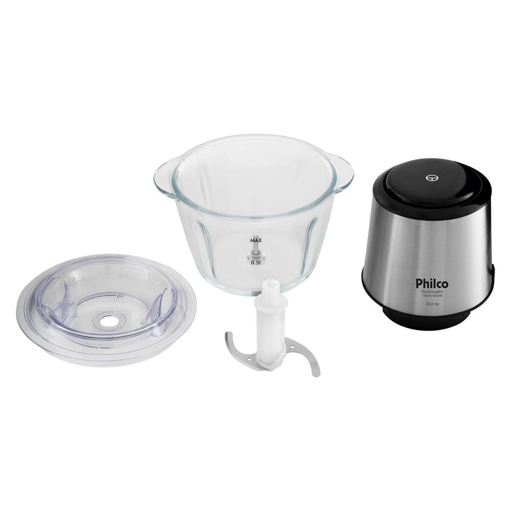 Processador de Alimentos Philco Inox Glass PPS01I com 350W – Preto/Inox - 110V - 6