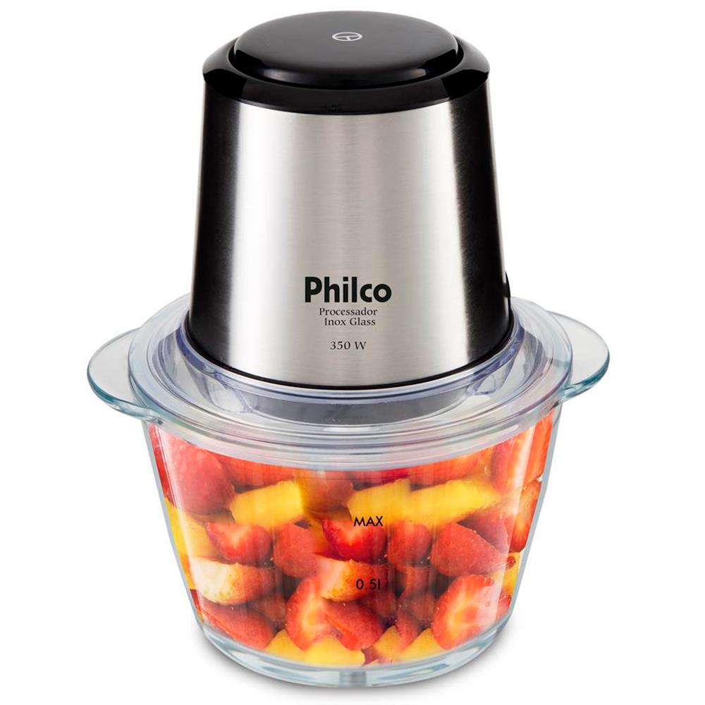 Processador de Alimentos Philco Inox Glass PPS01I com 350W – Preto/Inox - 110V - 10