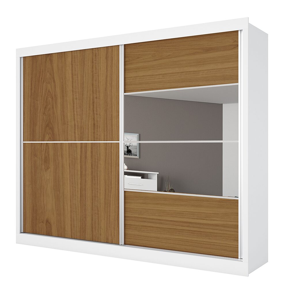 [3 cores] Guarda-Roupa Móveis Europa Londres Flex com Espelho, 2 Portas de Correr e 4 Gavetas