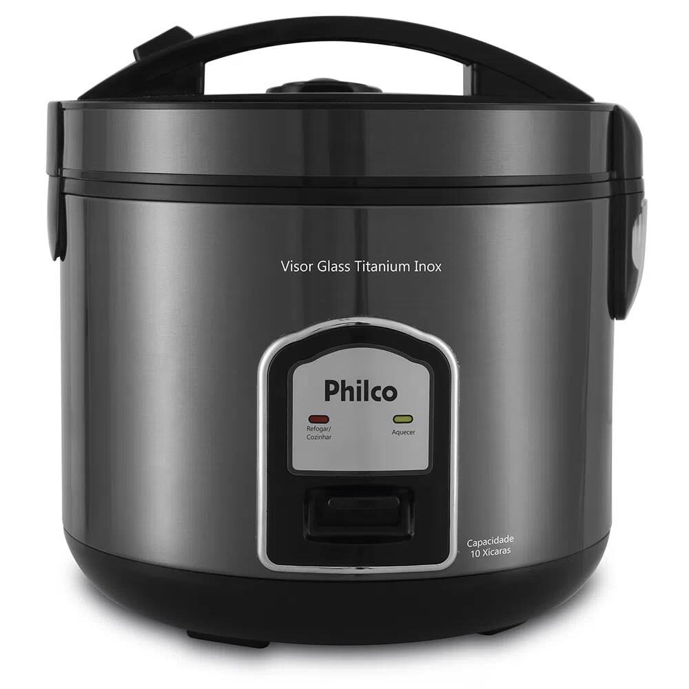 Panela Elétrica de Arroz Philco Visor Glass Capacidade 10 Xícaras - Titanium/Inox