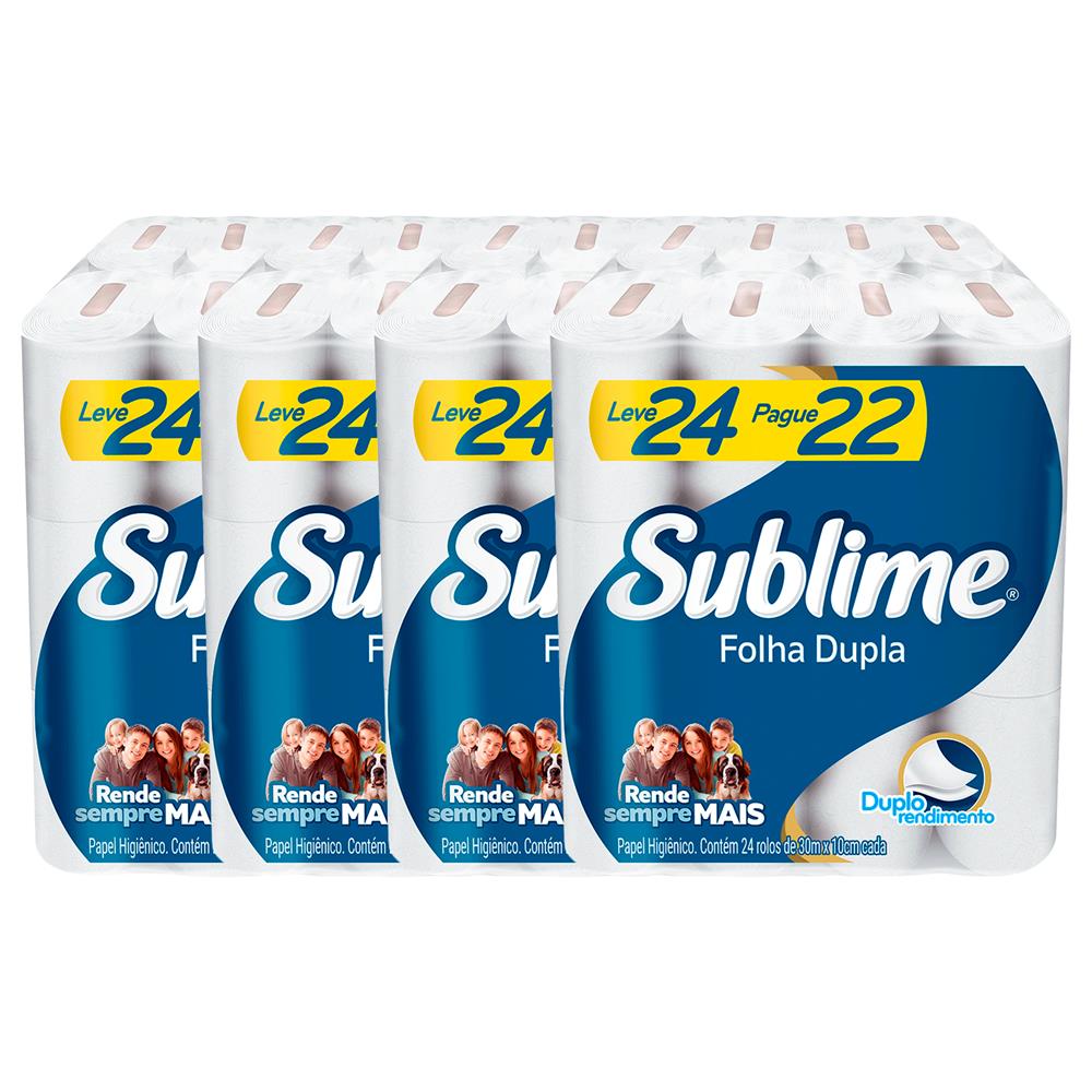 Papel Higiênico Folha Dupla Sublime Softy's - 4 Pacotes Com 24 Rolos Cada