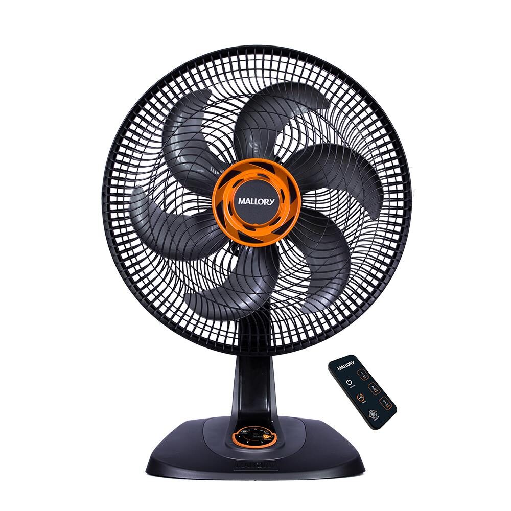 Ventilador de Mesa Mallory 40cm TS40 com 3 Velocidades, Painel Touch e Controle Remoto – Preto/Laranja
