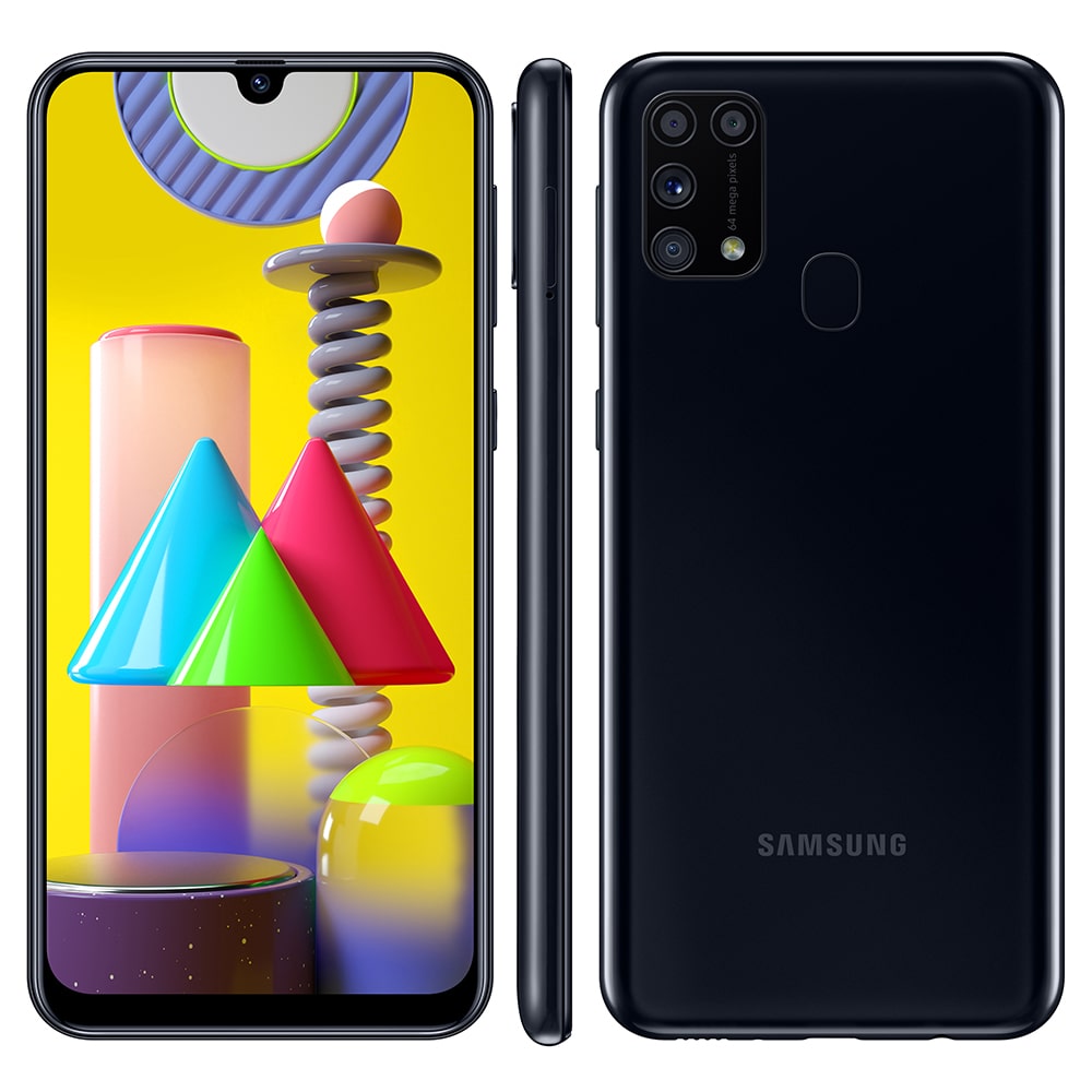 Smartphone Samsung Galaxy M31 Preto 128GB, 6GB RAM, Tela Infinita de 6.4", Câmera Traseira Quádrupla, Leitor Digital, Octa Core e Android 10.0