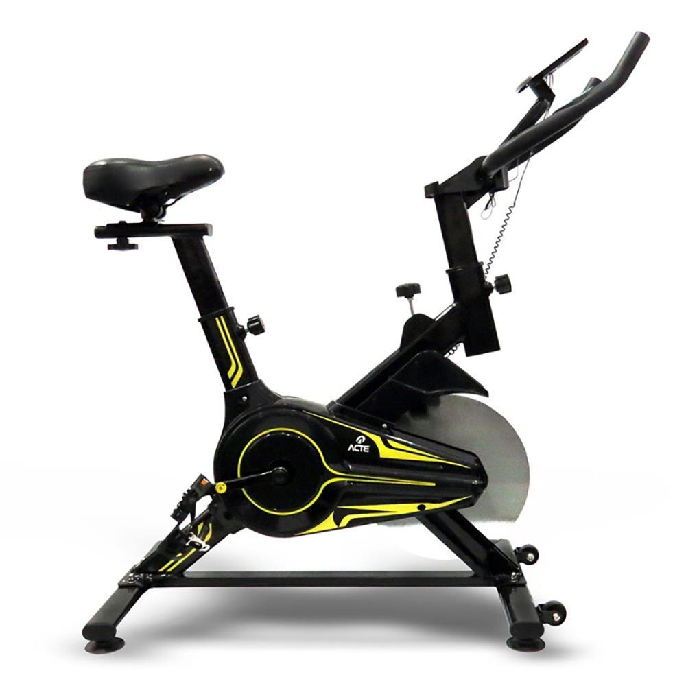 Bicicleta para Spinning E16 Acte Sports com Ciclocomputador 6 Funções, Rodas para Transporte e Porta Smartphone