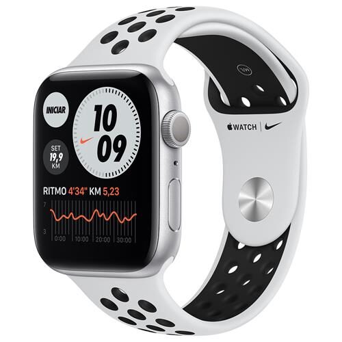 Menor preço em Apple Watch Series 6 (GPS) 44mm caixa prateada de alumínio com pulseira esportiva Nike platina/preta